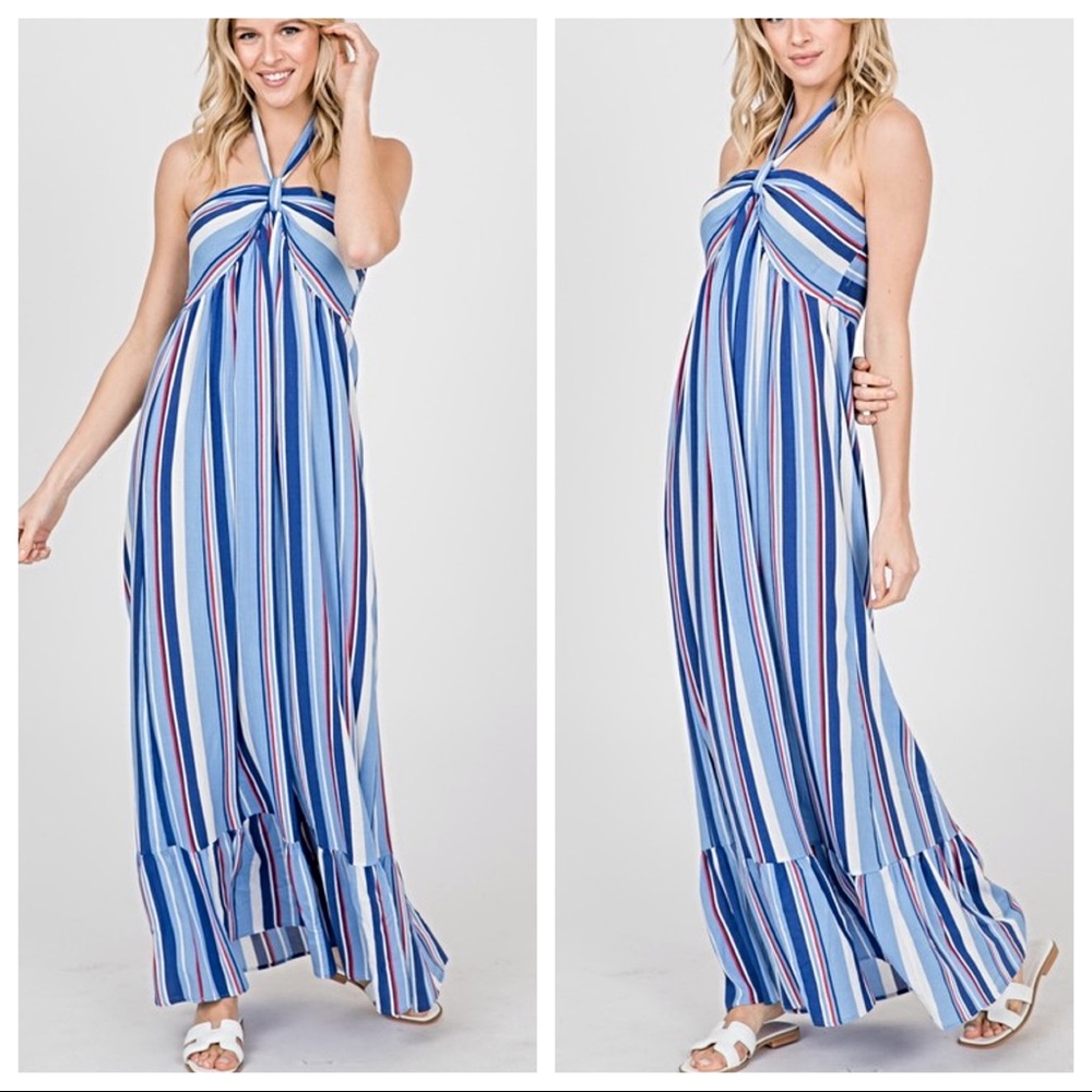 Gorgeous multi striped halter maxi dress - Picture 6 of 8